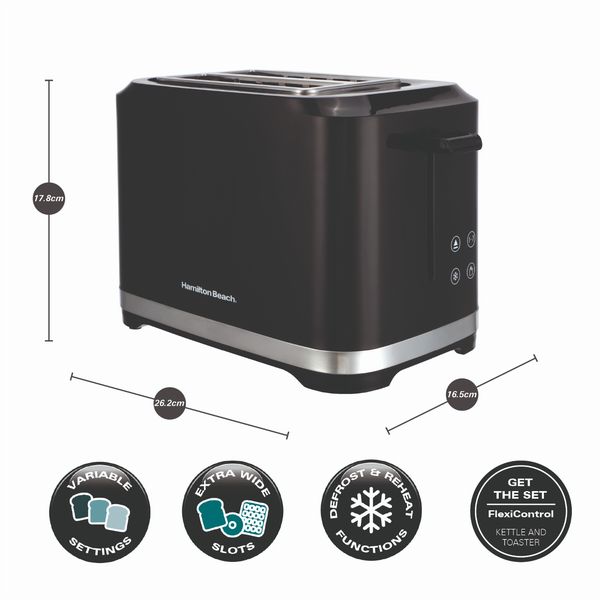 HAMILTON BEACH KETTLE and TOASTER SET FLEXI CONTROL COLLECTION BLACK
