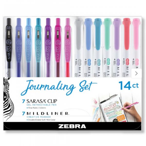  Zebra Journaling Set with 7 Double ended MILDLINER markers and 7 fashionable SARASA Gel  Clip...