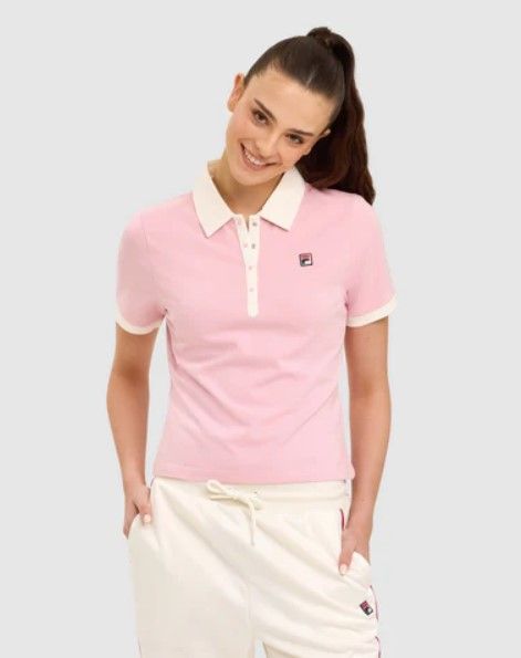 FILA HARLO WOMENS FITTED ICONIC POLO- PINK NECTAR/GARDENIA