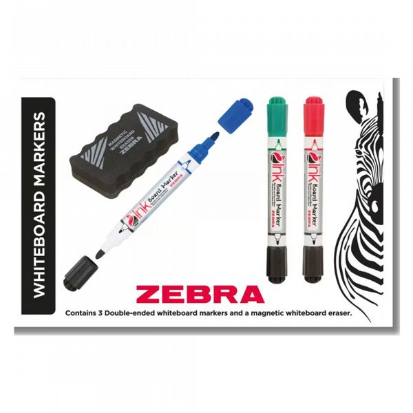 Zebra Whiteboard 3 pen set with Eraser