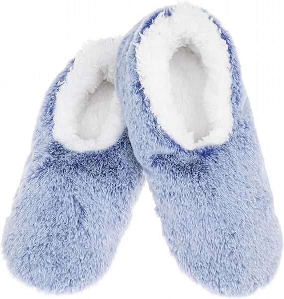 Snoozies! Frosty Faux Fur Slippers Non-Slip Soles Blue