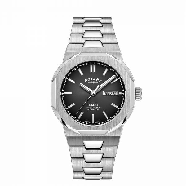 Rotary Men's Regent Automatic SS Bracelet Black Dial 100m