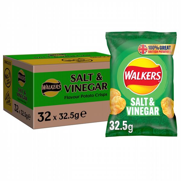Walkers Salt and Vinegar Crisps 32.5g (32 pack)