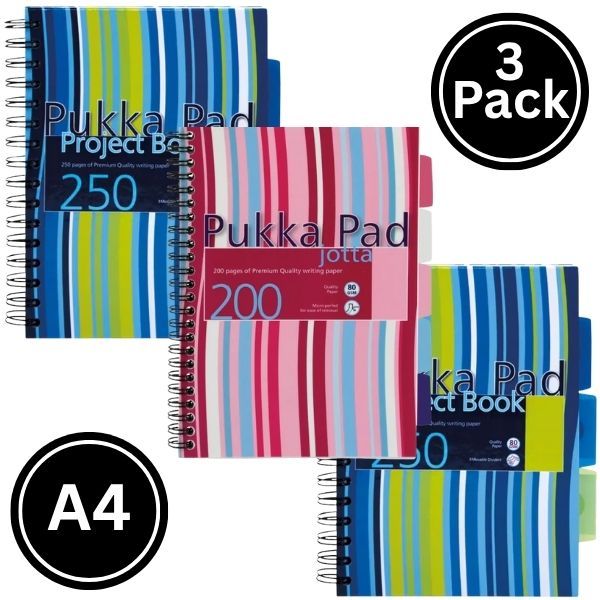 Pukka Pad A4 Project Book Hardback 250 Pages Ruled Feint - Pack of 3