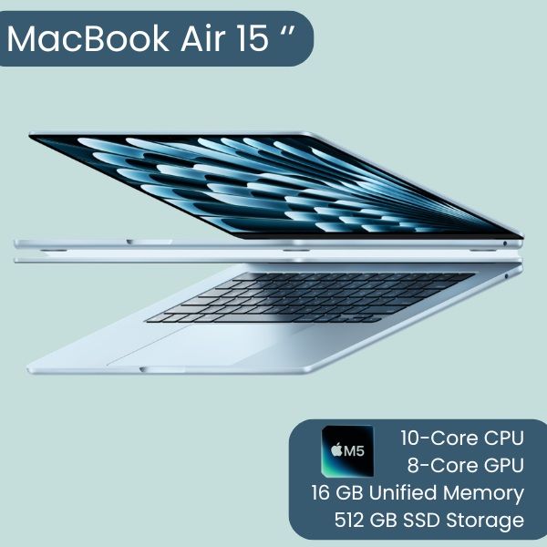 MacBook Air 15-inch, Apple M5 chip, 10C CPU, 8C GPU, 16GB UM, 512GB SSD