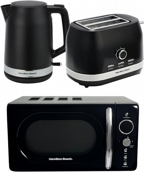 Hamilton Beach Ella Kitchen Bundle Black - Kettle,  2 Slice Toaster and Microwave