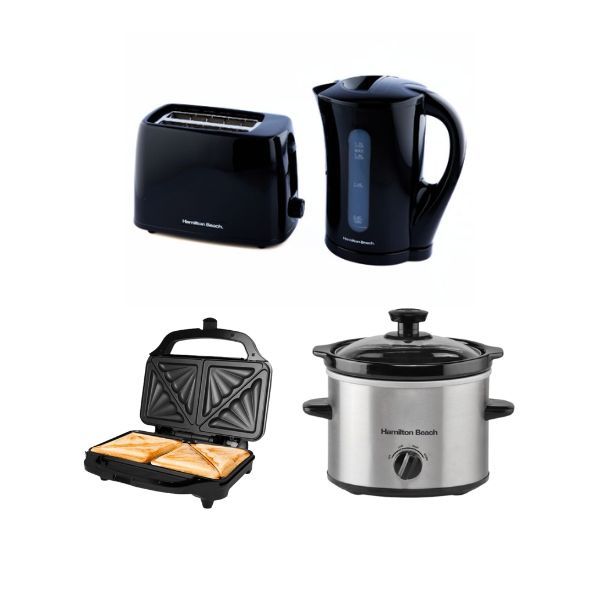  Hamilton Beach Essential Kettle, 2 Slot Toaster, Deep Fill Sand wich Toaster and 1.8L Slow Cooker...