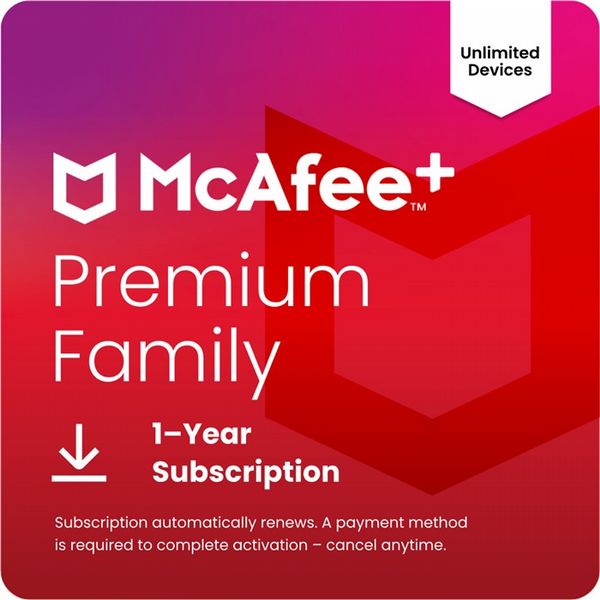 McAfee+ Premium - Family Unlimited Device,  1 Year - Automatic Renewal - Digital Download