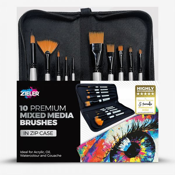Zieler : Premium Artists' Brushes : Mixed Media with Nylon Brush Case : Set of 10